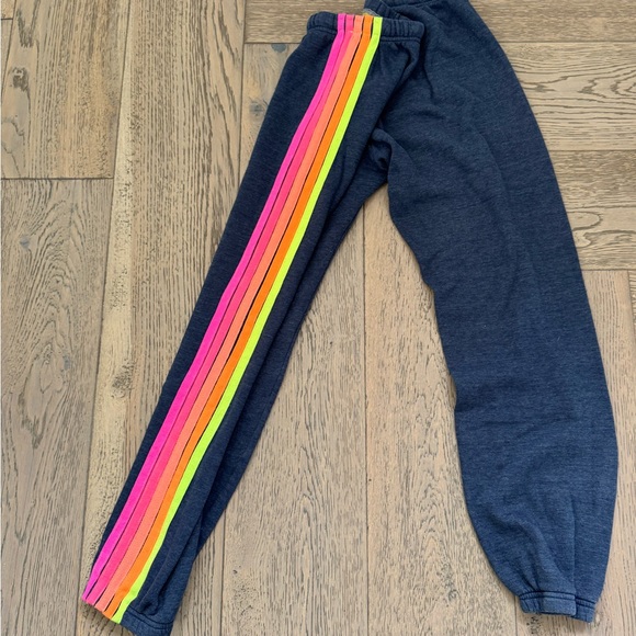 Aviator Nation 5 STRIPE SWEATPANTS - HEATHER NAVY // NEON RAINBOW - Picture 4 of 5